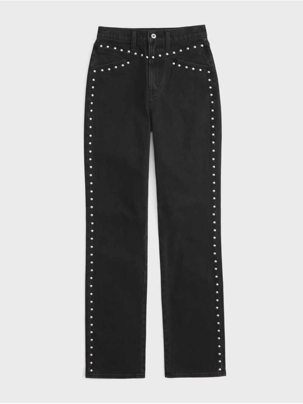Abercrombie & Fitch Washed Black Studded Straight-Leg Jeans